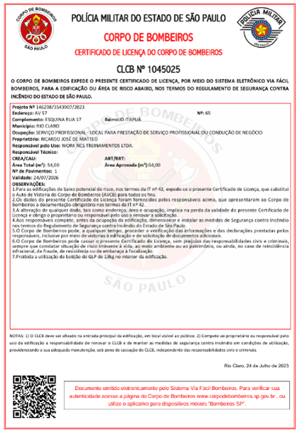Certificado de Licença do Corpo de Bombeiros (CLCB)