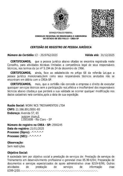 Certidão de registro de pessoa jurídica no CREA-SP